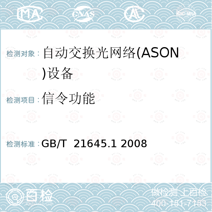 信令功能 自动交换光网络（ASON）技术要求第1部分：体系结构与总体要求 GB/T 21645.1 2008