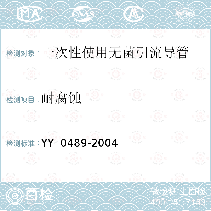 耐腐蚀 YY/T 0489-2004 【强改推】一次性使用无菌引流导管及辅助器械