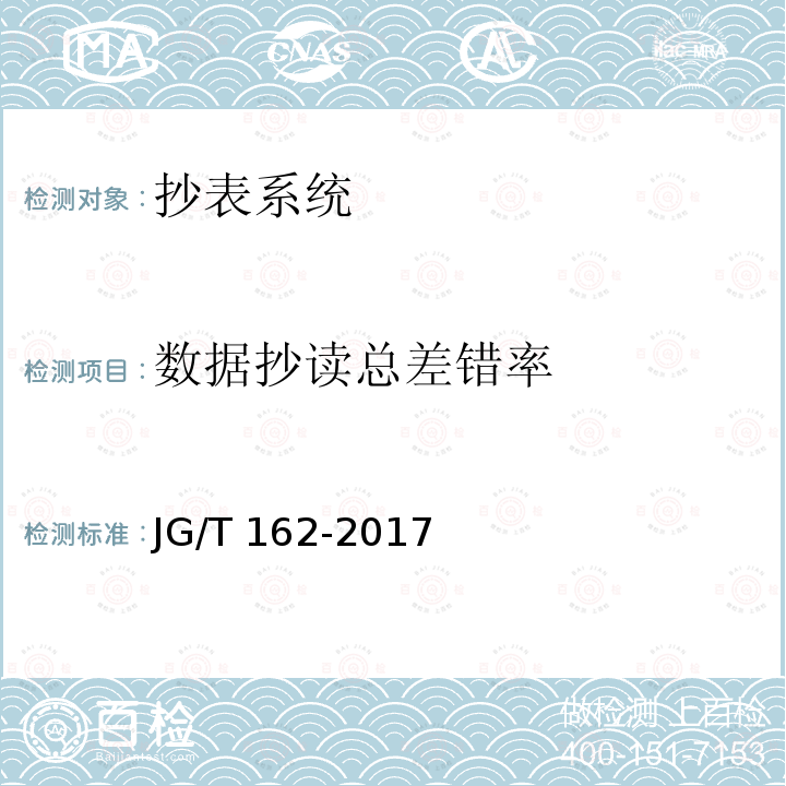 数据抄读总差错率 JG/T 162-2017 民用建筑远传抄表系统