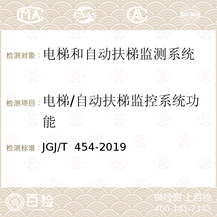 电梯/自动扶梯监控系统功能 JGJ/T 454-2019 智能建筑工程质量检测标准(附条文说明)