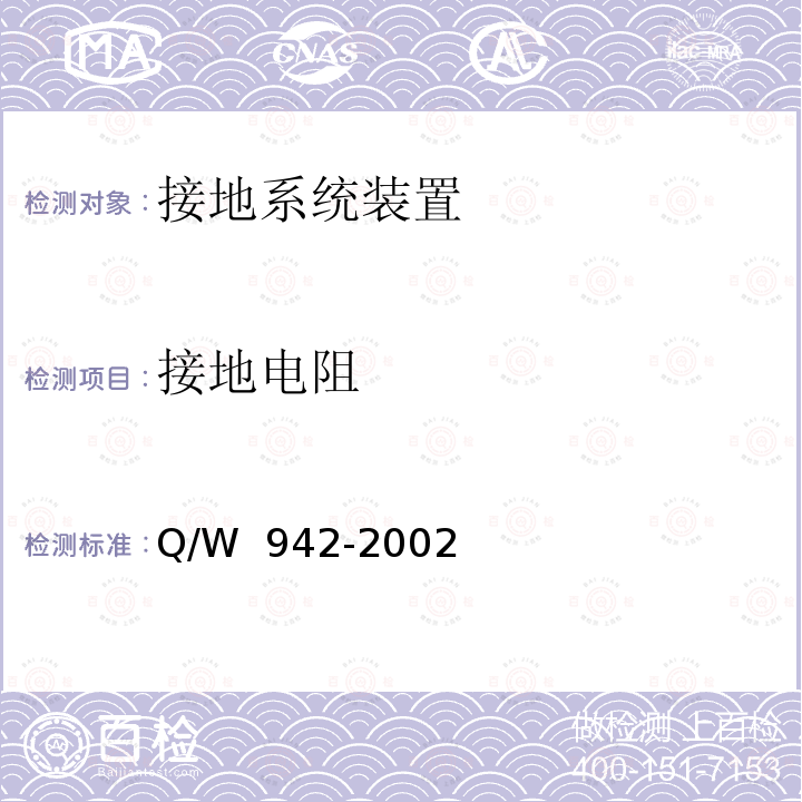 接地电阻 Q/W  942-2002 测量方法  Q/W 942-2002   