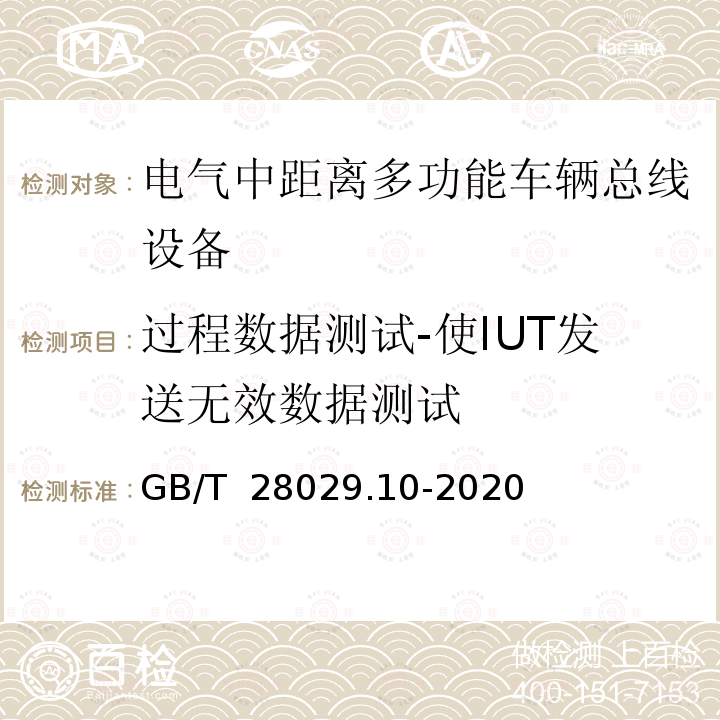 过程数据测试-使IUT发送无效数据测试 GB/T 28029.10-2020 轨道交通电子设备 列车通信网络（TCN） 第3-2部分：多功能车辆总线(MVB)一致性测试