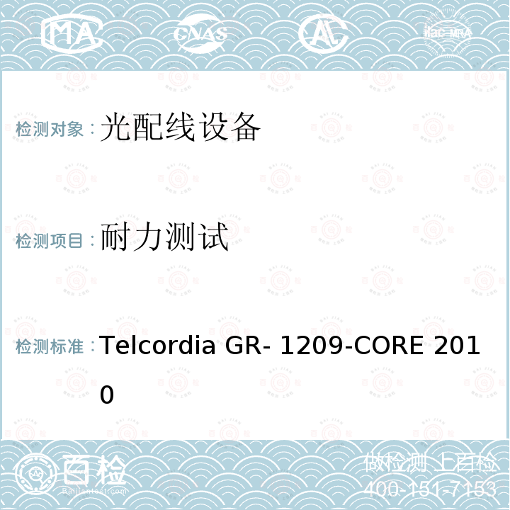 耐力测试 Telcordia GR- 1209-CORE 2010 光无源器件通用要求 Telcordia GR-1209-CORE 2010