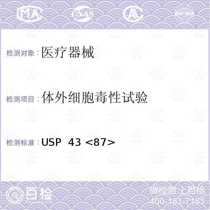 体外细胞毒性试验 USP  43 <87> 体外生物反应性试验 USP 43 <87>