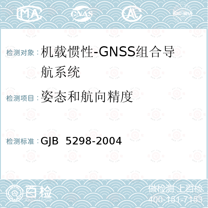 姿态和航向精度 GJB 5298-2004 机载惯性-GNSS组合导航系统通用规范 