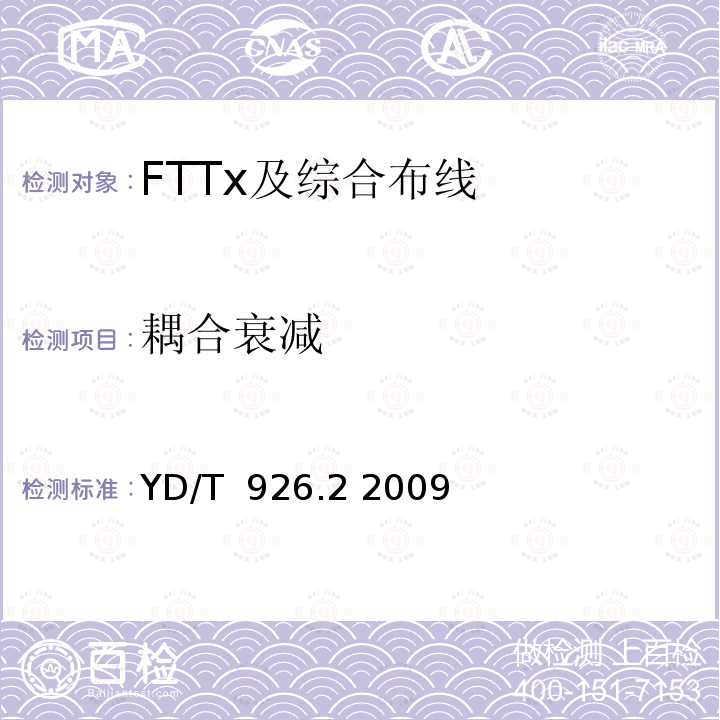 耦合衰减 YD/T 926.2-2009 大楼通信综合布线系统 第2部分:电缆、光缆技术要求