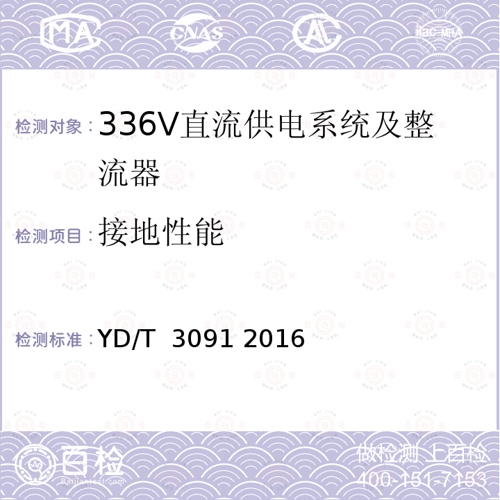 接地性能 通信用240V/336V直流供电系统运行后评估 YD/T 3091 2016