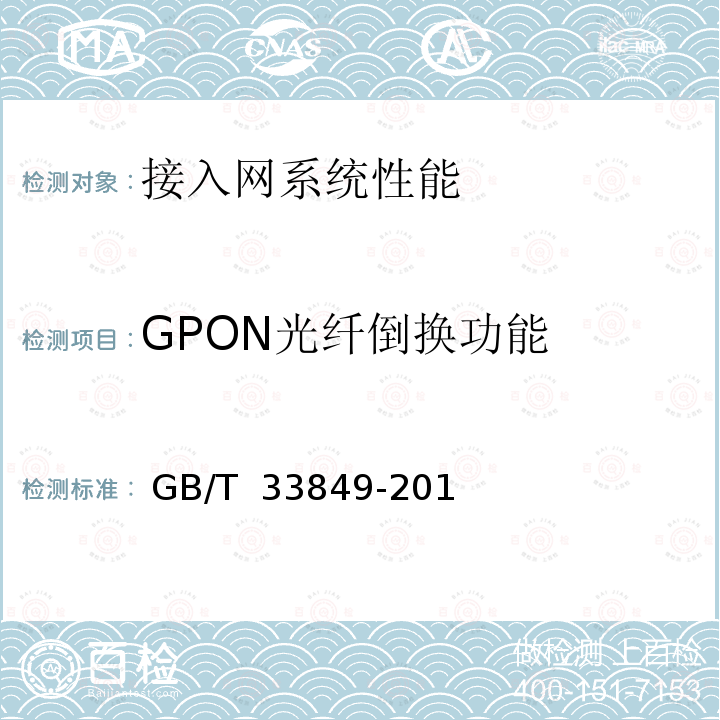 GPON光纤倒换功能 接入网设备测试方法吉比特的无源光网络（GPON） GB/T 33849-2017