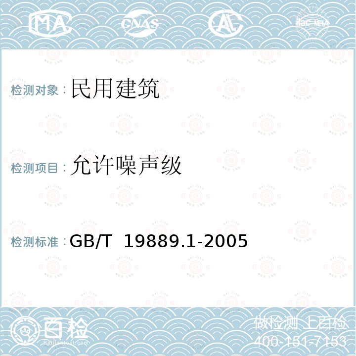 允许噪声级 GB/T 19889.1-2005 声学 建筑和建筑构件隔声测量 第1部分:侧向传声受抑制的实验室测试设施要求