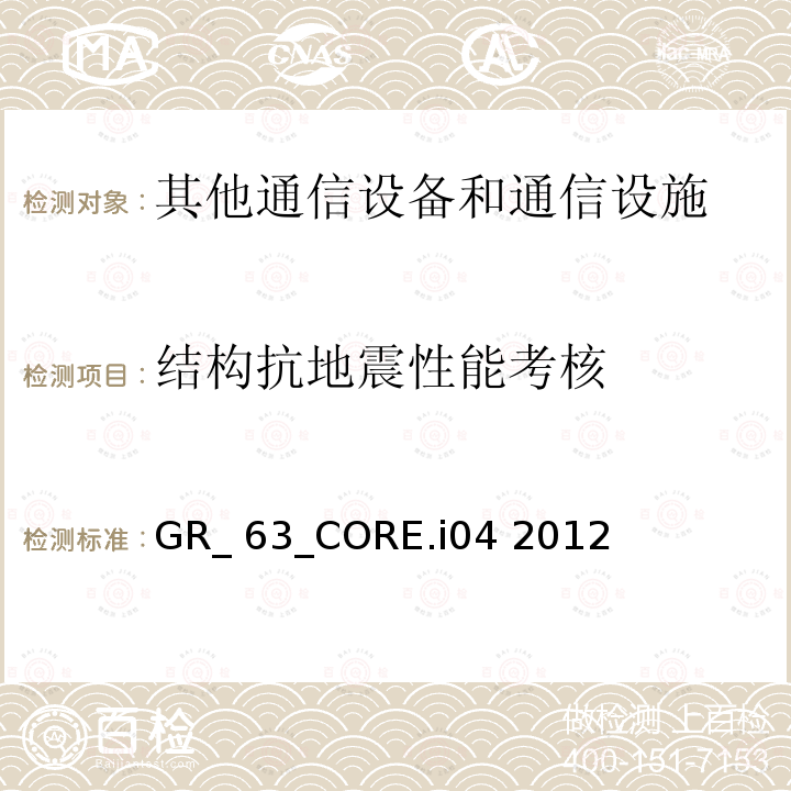 结构抗地震性能考核 GR_ 63_CORE.i04 2012 NEBS要求: 物理保护 GR_63_CORE.i04 2012