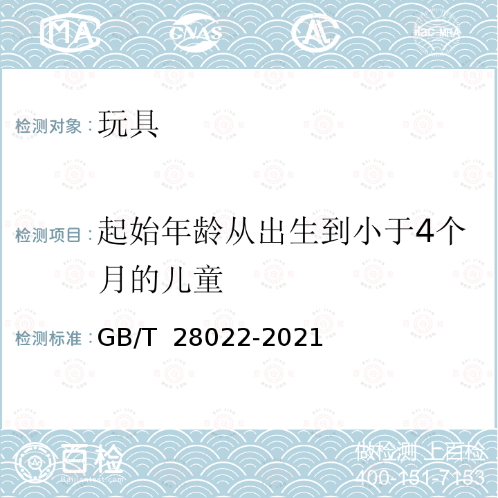 起始年龄从出生到小于4个月的儿童 玩具适用年龄判定指南 GB/T 28022-2021