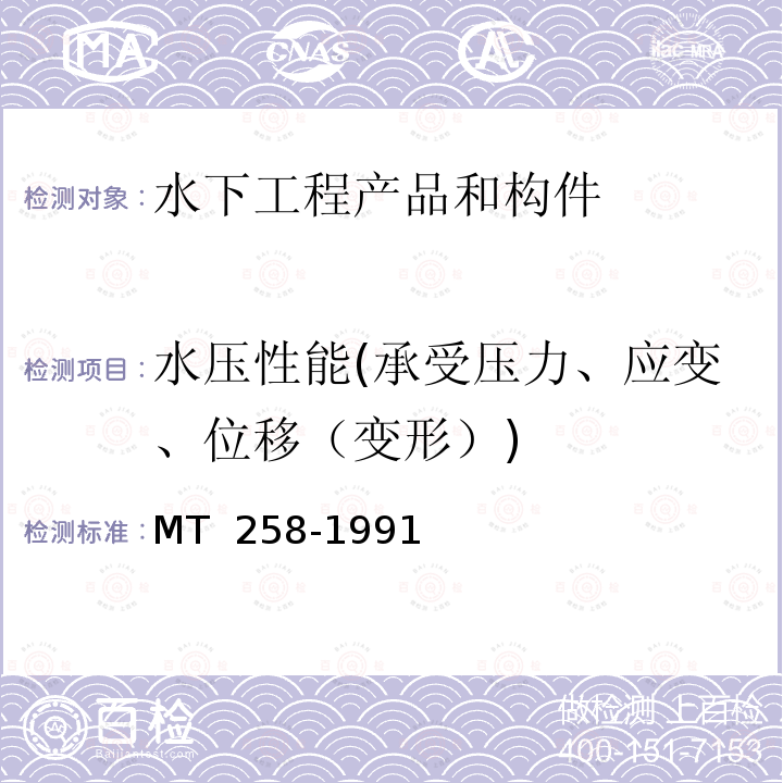 水压性能(承受压力、应变、位移（变形）) ML型薄壳防水闸门 MT 258-1991