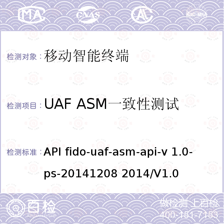 UAF ASM一致性测试 API fido-uaf-asm-api-v 1.0-ps-20141208 2014/V1.0 FIDO UAF 认证器专用模块API fido-uaf-asm-api-v1.0-ps-20141208 2014/V1.0