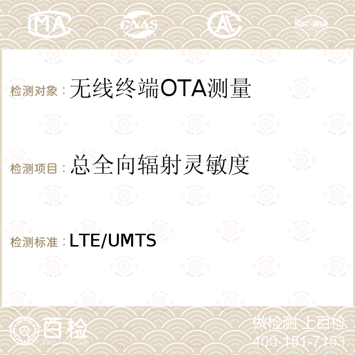 总全向辐射灵敏度 LTE/UMTS 终端用户设备射频性能测试 3GPP TR37.902 V16.0.0