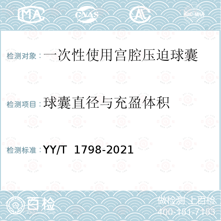 球囊直径与充盈体积 YY/T 1798-2021 一次性使用宫腔压迫球囊