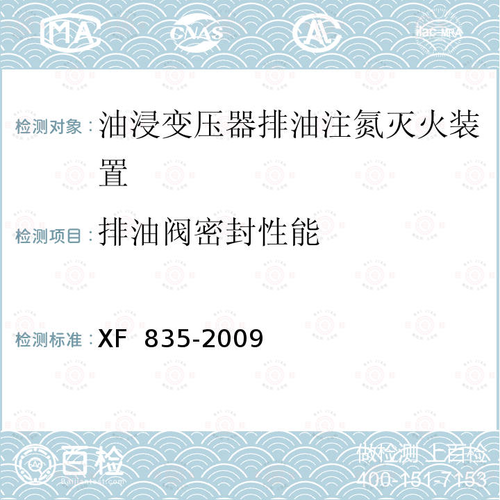 排油阀密封性能 XF 835-2009 油浸变压器排油注氮灭火装置