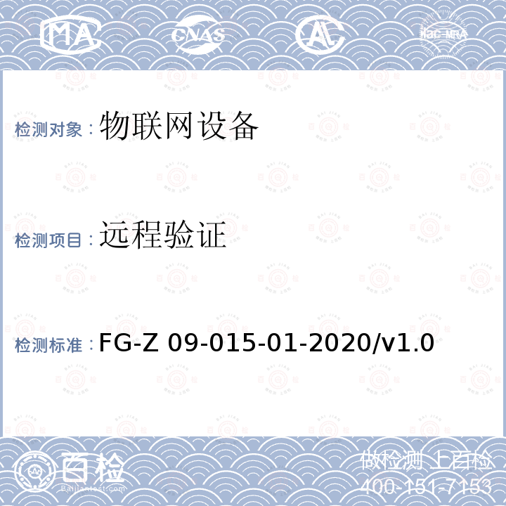 远程验证 FG-Z 09-015-01-2020/v1.0 物联网设备安全平台安全检测方法 FG-Z09-015-01-2020/v1.0