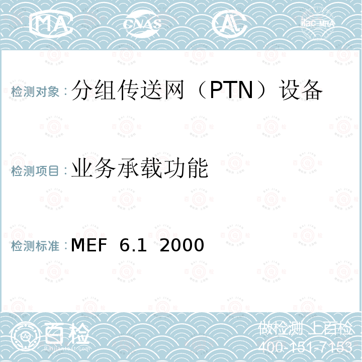 业务承载功能 MEF  6.1  2000 《以太网业务定义－第2部分》 MEF 6.1  2000