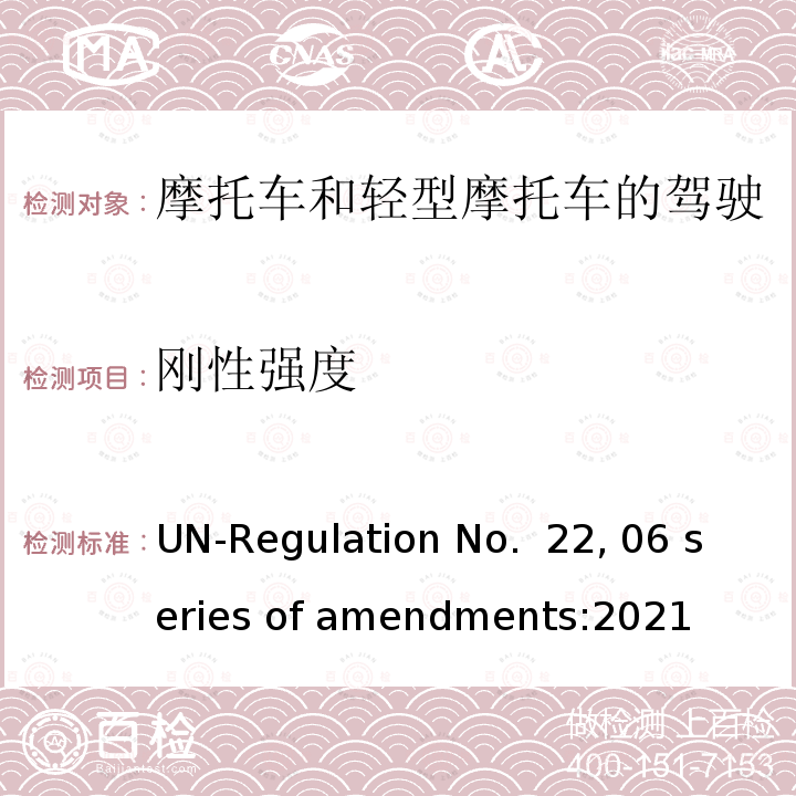 刚性强度 ENTS:2021 摩托车和轻型摩托车的驾驶员及乘客用防护头盔和面罩 UN-Regulation No. 22, 06 series of amendments:2021