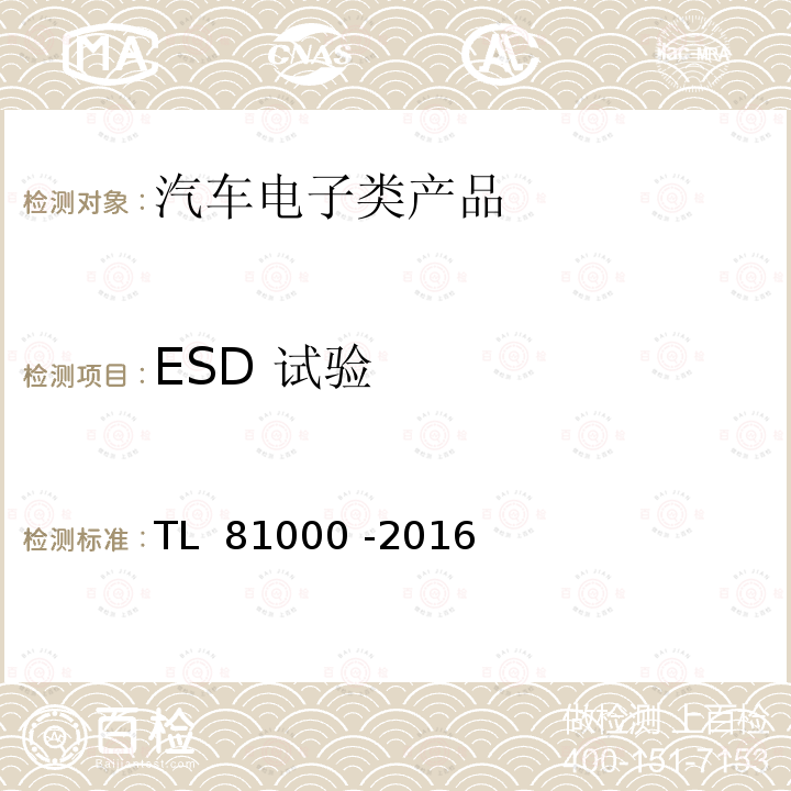ESD 试验 81000-2016 德国大众汽车标准 静电放电 TL 81000 -2016