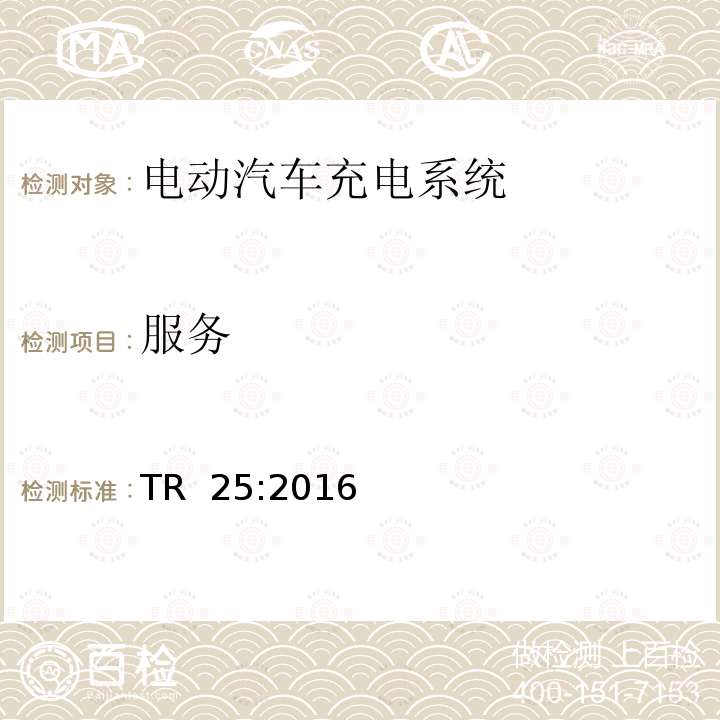 服务 电动汽车充电系统 TR 25:2016