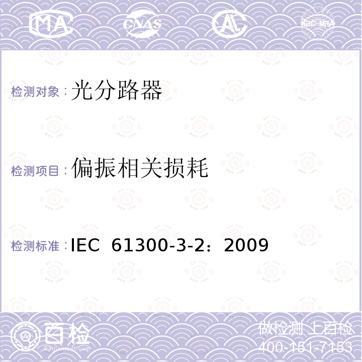 偏振相关损耗 IEC 61300-3-2-2009 纤维光学互连器件和无源器件 基本试验和测量程序 第3-2部分:检查和测量 单模纤维光学器件中的偏振依赖性损耗