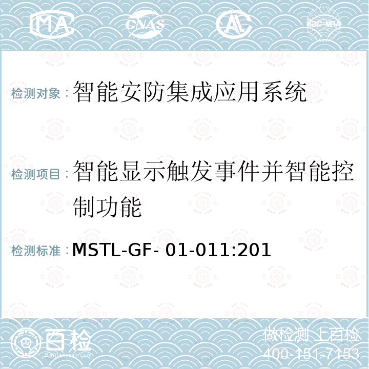 智能显示触发事件并智能控制功能 上海市第一批智能安全技术防范系统产品检测技术要求（试行） MSTL-GF-01-011:2018