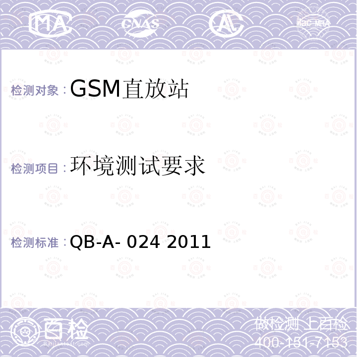 环境测试要求 QB-A- 024 2011 GSM数字直放站设备测试规范 QB-A-024 2011