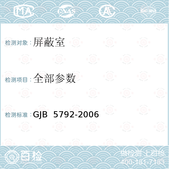 全部参数 GJB 5792-2006 军用涉密信息系统电磁屏蔽体等级划分和测量方法 