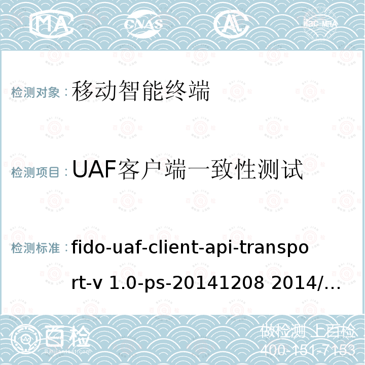 UAF客户端一致性测试 fido-uaf-client-api-transport-v 1.0-ps-20141208 2014/V1.0 FIDO UAF应用接口和传输匹配格式标准 fido-uaf-client-api-transport-v1.0-ps-20141208 2014/V1.0