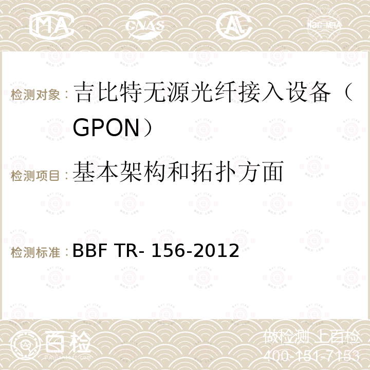 基本架构和拓扑方面 在TR-101的背景下使用GPON访问 BBF TR-156-2012