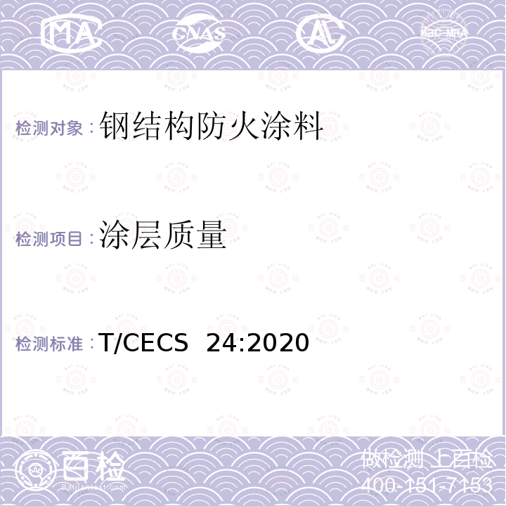 涂层质量 CECS 24:2020 《钢结构防火涂料应用技术规程》 T/