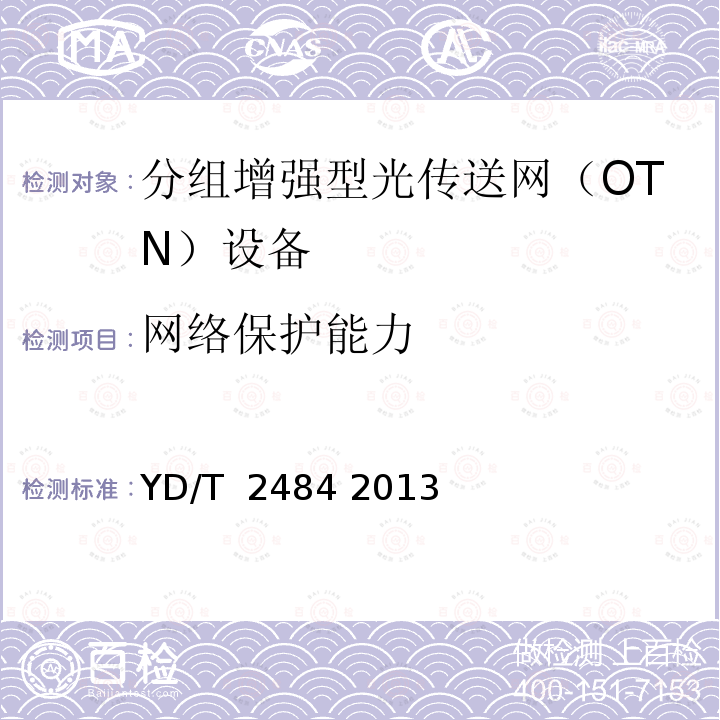 网络保护能力 分组增强型光传送网（OTN）设备技术要求 YD/T 2484 2013