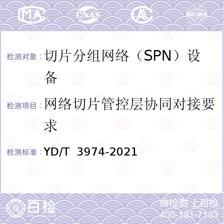 网络切片管控层协同对接要求 YD/T 3974-2021 5G 网络切片 基于切片分组网络（SPN）承载的端到端切片对接技术要求