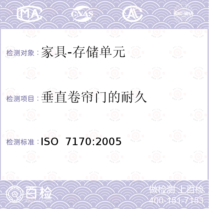 垂直卷帘门的耐久 家具 存储单元 强度和耐久性的测定 ISO 7170:2005