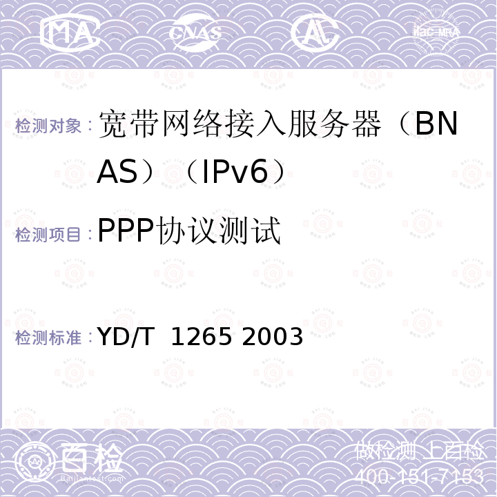 PPP协议测试 网络接入服务器(NAS)测试方法宽带网络接入服务器 YD/T 1265 2003