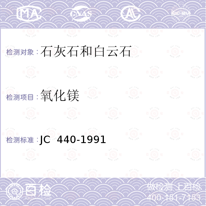 氧化镁 玻璃工业用白云石化学分析方法 JC 440-1991(1996)