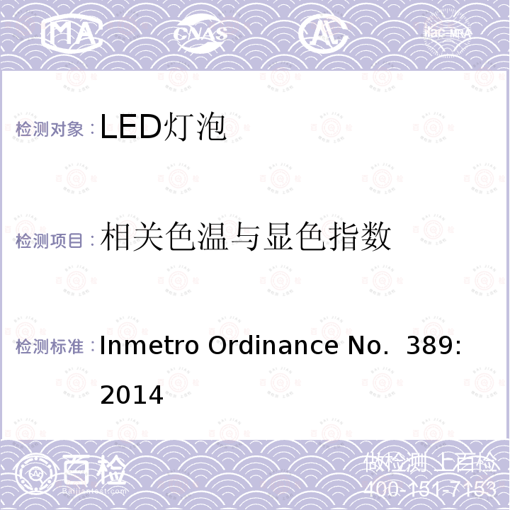 相关色温与显色指数 LED灯技术质量要求 Inmetro Ordinance No. 389:2014