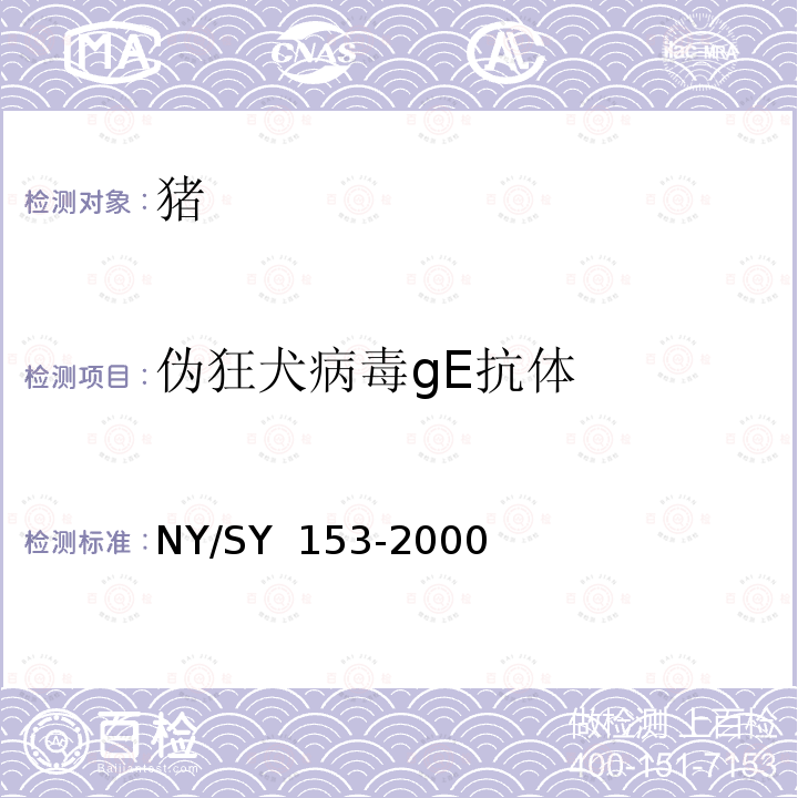 伪狂犬病毒gE抗体 SY 153-200 猪伪狂犬病诊断技术规程 NY/0