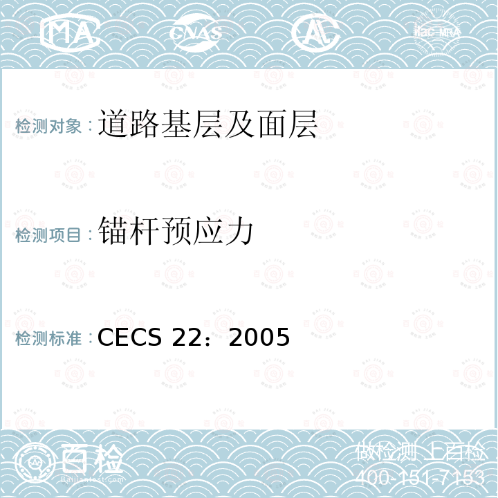 锚杆预应力 CECS 22:2005 岩土锚杆（索）技术规程 CECS22：2005