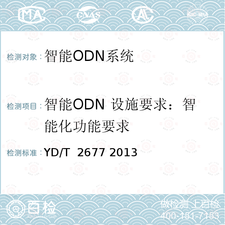 智能ODN 设施要求：智能化功能要求 智能光分配网络总体技术要求 YD/T 2677 2013