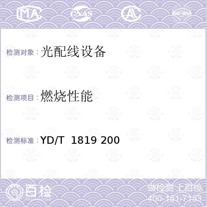 燃烧性能 通信设备用综合集装架； YD/T 1819 2008