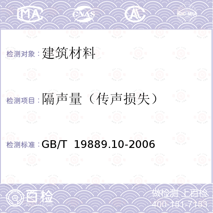 隔声量（传声损失） GB/T 19889.10-2006 声学 建筑和建筑构件隔声测量 第10部分:小建筑构件空气声隔声的实验室测量