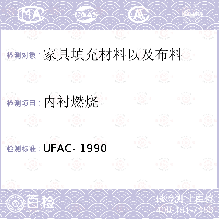 内衬燃烧 UFAC- 1990 软体家具 UFAC-1990