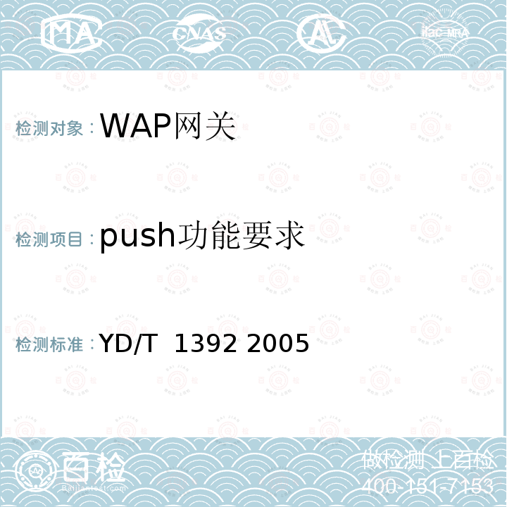 push功能要求 无线应用协议（WAP）网关设备技术要求 YD/T 1392 2005