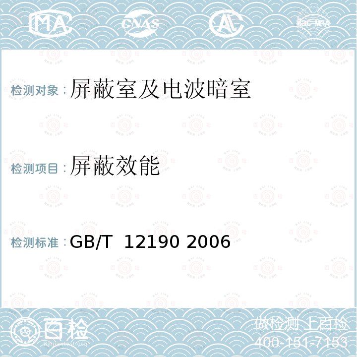 屏蔽效能 电磁屏蔽室屏蔽效能的测量方法 GB/T 12190 2006