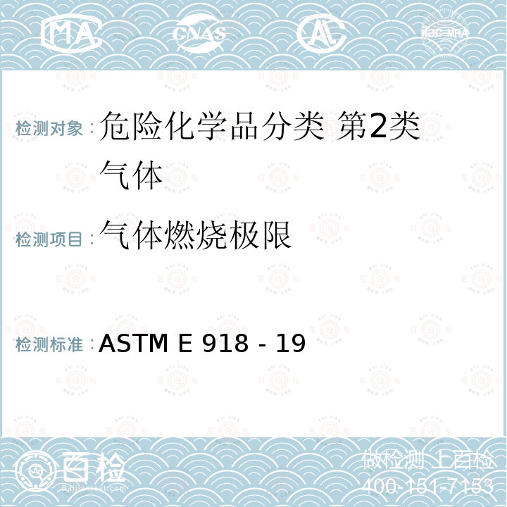 气体燃烧极限 《高温高压下测定化学品可燃极限的标准实施规程》 ASTM E918 - 19