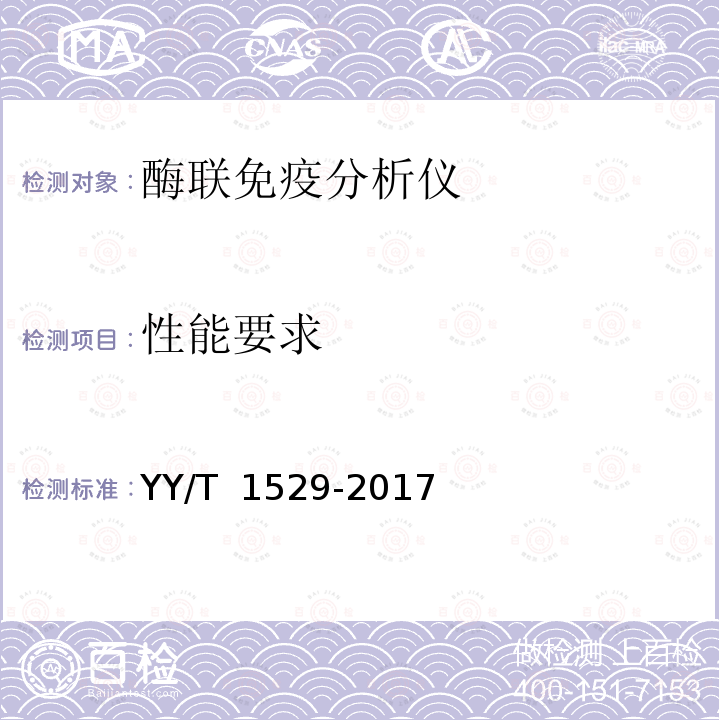 性能要求 YY/T 1529-2017 酶联免疫分析仪
