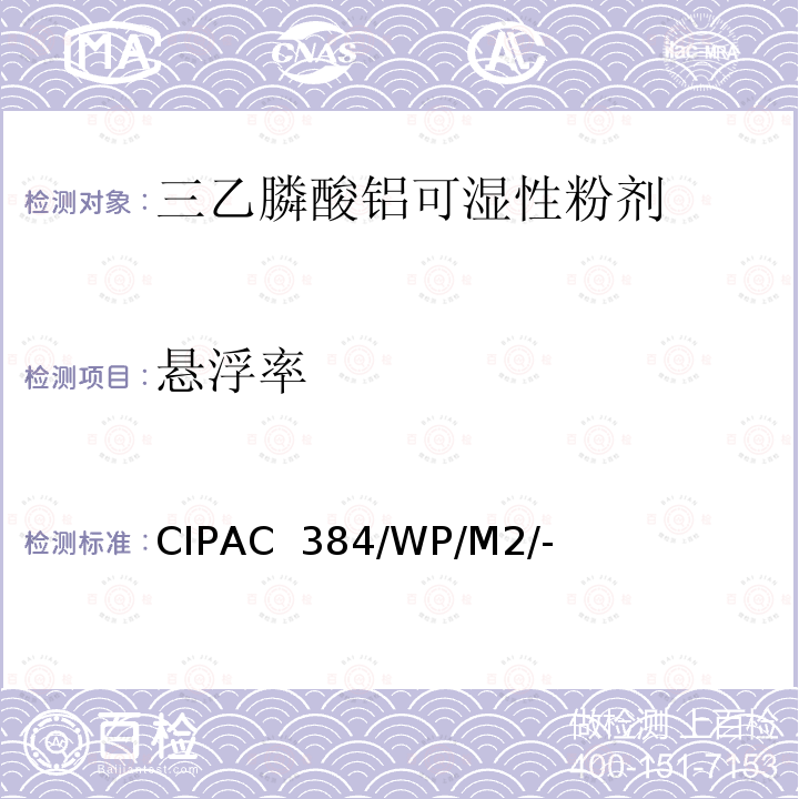 悬浮率 CIPAC  384/WP/M2/- 三乙膦酸铝可湿性粉剂 CIPAC 384/WP/M2/-（J卷-2000）