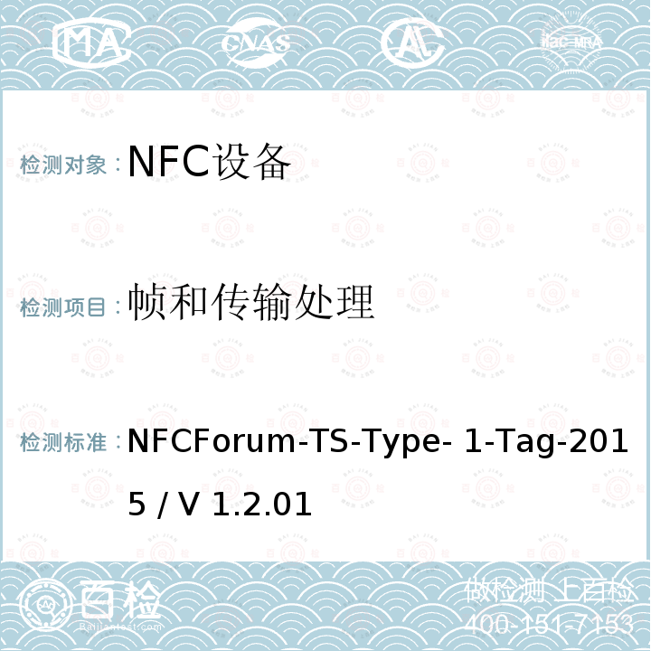 帧和传输处理 NFCForum-TS-Type- 1-Tag-2015 / V 1.2.01 NFC论坛T1型标签测试例 NFCForum-TS-Type-1-Tag-2015 / V 1.2.01